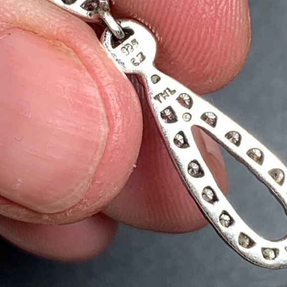 Sterling Silver 925 Cubic Zirconia Dangle Earrings, Post Backs, 1.5" Long - Picture 12 of 12